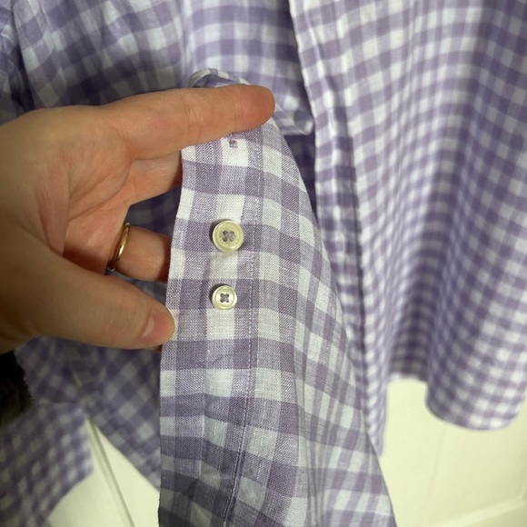 Brooks Brothers crisp linen gingham purple and white Madison Fit shirt - Picture 3 of 7